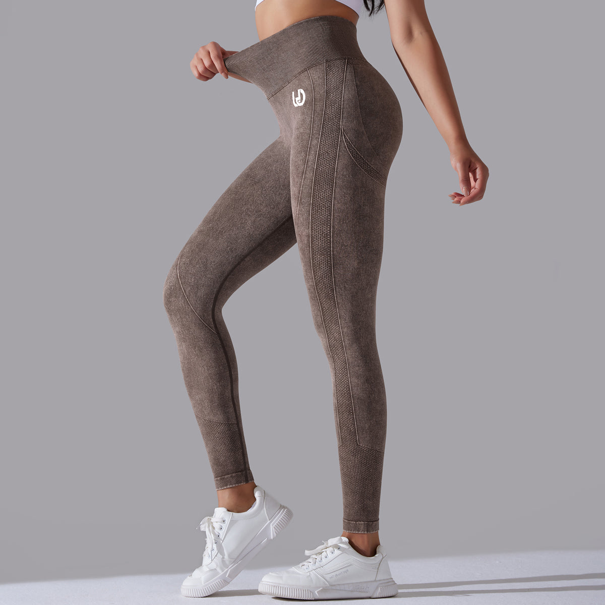 Jane | Legging Repli Motifs - Marron