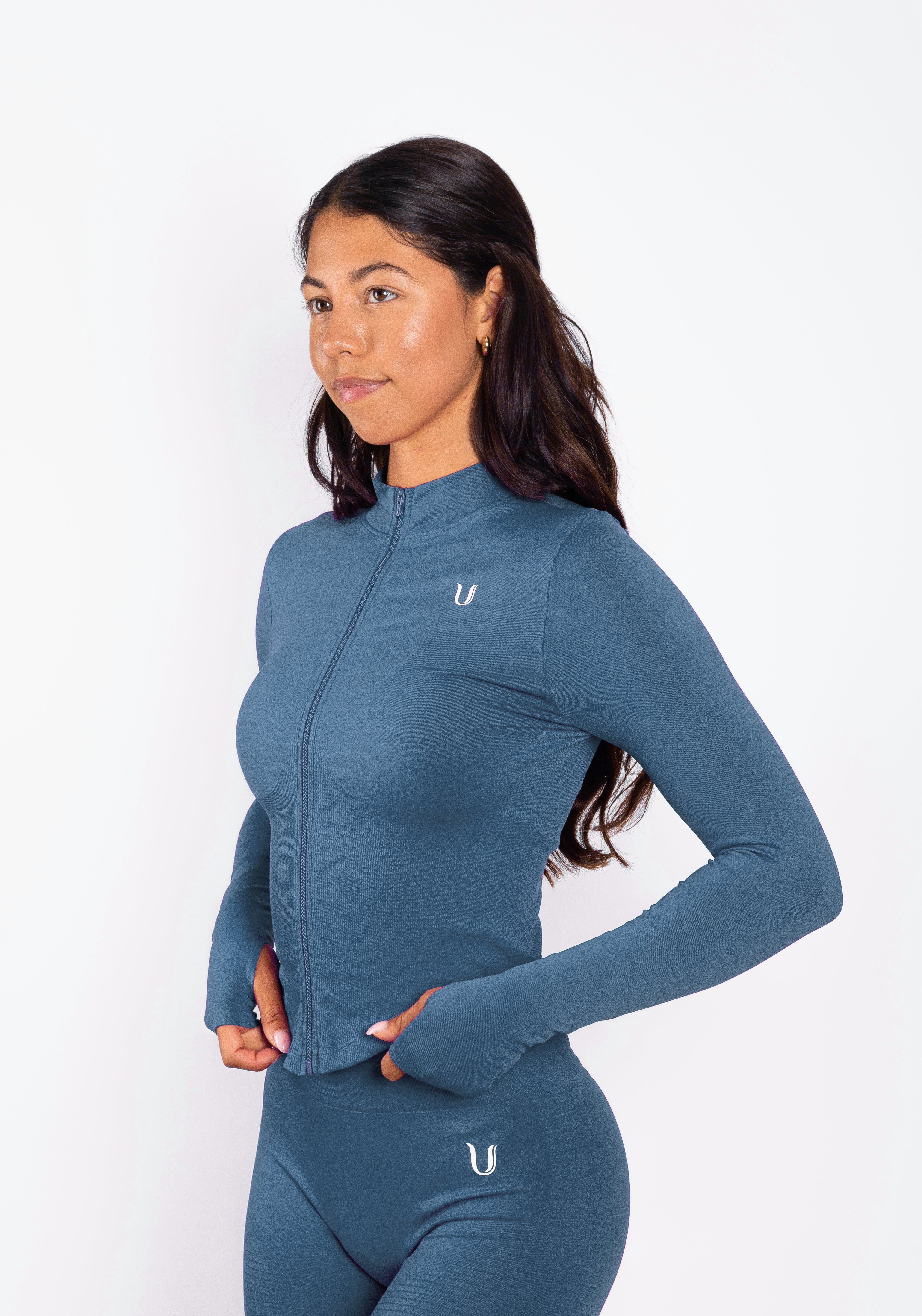 Bibi | Veste Zippée Côtelée Seamless – Bleu