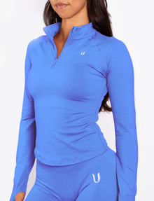 Beau Half Zip Haut Manches Longues Bleu